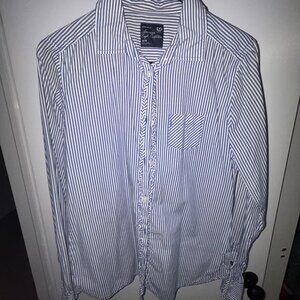 American Eagle Vintage Ruffle Striped Button Down, 100% Cotton, Size M